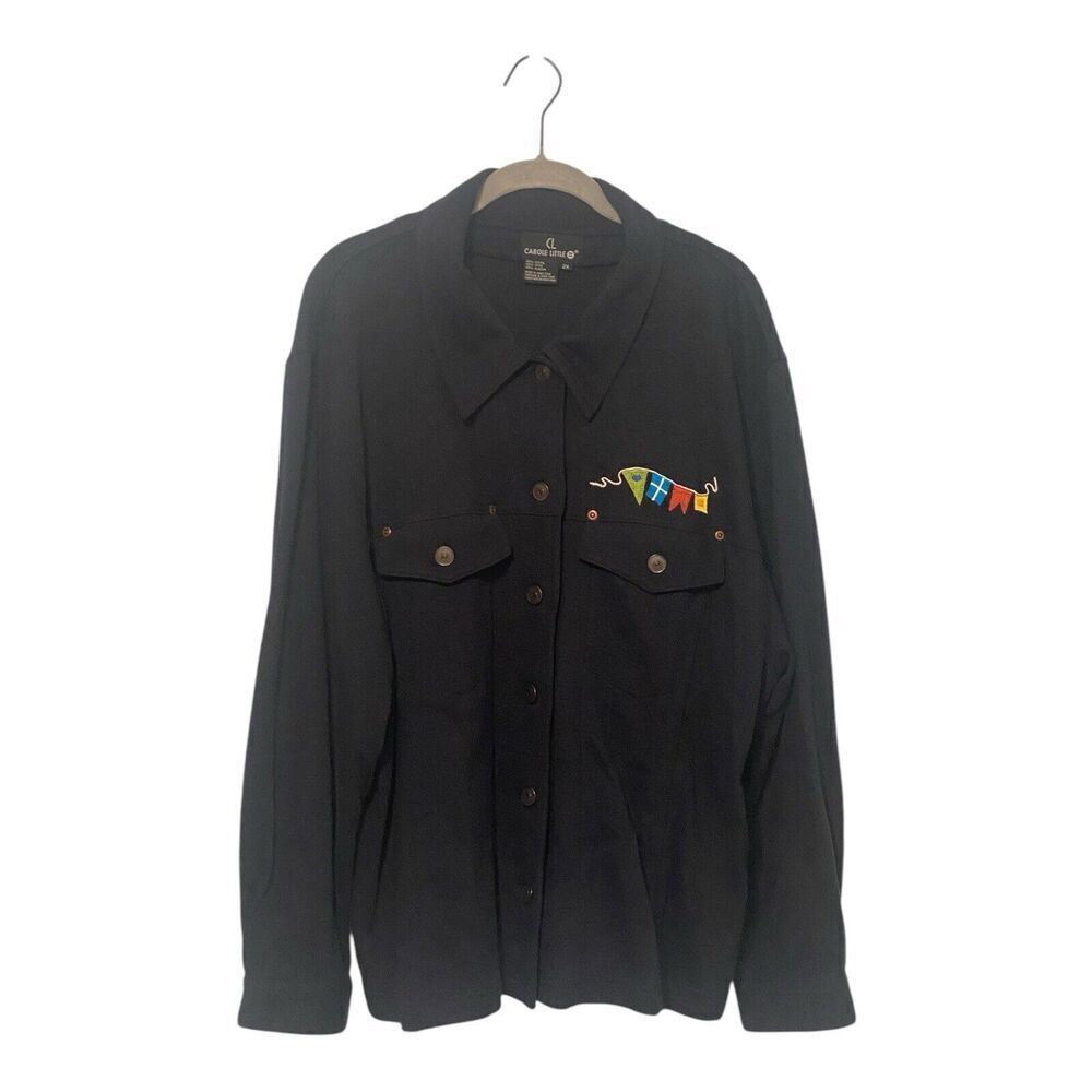 Carole Little embroidered flag long sleeve navy blue jacket size 2X